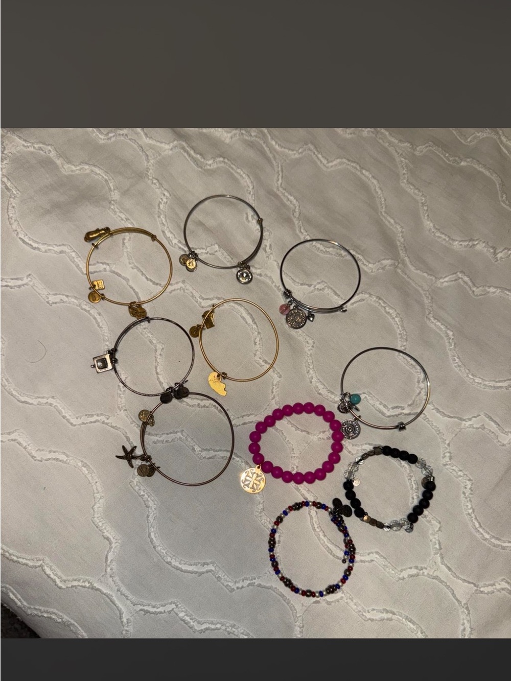 Assorted 10 Women's Charm and Beaded Bracelets - Pink, Gold, Silver, Black
